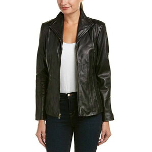 �R�[���n�[�� ���f�B�[�X �A�E�^�[ �W���P�b�g�E�u���]�� ���U�[ Cole Haan Women's Genuine Leather Jacket with Wing Collar Black �u���b�N