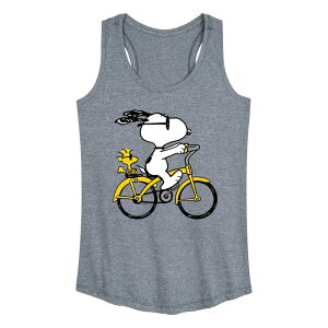 �A�j���L�����N�^�[ ���f�B�[�X �g�b�v�X T�V���c Licensed Character Women's Peanutsnoopy & Woodstock Riding Bike Racerback Tank Top Heather Gray �O���[