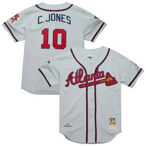 �~�b�`�F��&�l�X ���f�B�[�X �g�b�v�X T�V���c �W���[�W�[ Men's Mitchell & Ness Chipper Jones Gray Atlanta Braves 1995 Throwback Authentic Jersey Brv Grey �O���[
