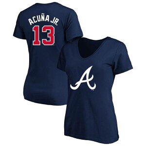 �v���t�@�C�� ���f�B�[�X �g�b�v�X T�V���c V�l�b�N �v���X�T�C�Y Women's Profile Ronald Acua Jr. Navy Atlanta Braves Plusize Name & Number V-Neck T-Shirt Brv Navy �l�C�r�[