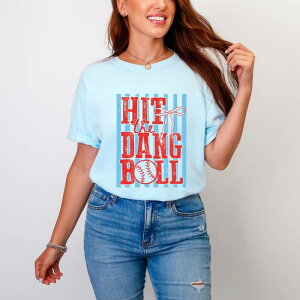 Simply Sage Market ���f�B�[�X �g�b�v�X T�V���c �O���t�B�b�N Simply Sage Market Hithe Dang Ball Stripes - Women's Garment Dyed Graphic T-Shirt Chambray �X�g���C�v