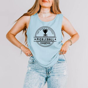 Simply Sage Market ���f�B�[�X �g�b�v�X T�V���c �O���t�B�b�N Simply Sage Markethe World's Okayest Pickleball Champ - Women's Garment Dyed Graphic Tank Top Chambray