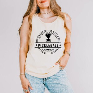 Simply Sage Market ���f�B�[�X �g�b�v�X T�V���c �O���t�B�b�N Simply Sage Markethe World's Okayest Pickleball Champ - Women's Garment Dyed Graphic Tank Top Ivory �A�C�{���[