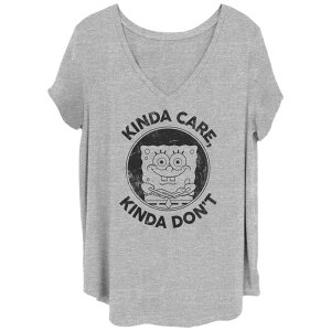 �j�R���f�I�� ���f�B�[�X �g�b�v�X T�V���c �v���X�T�C�Y �p���c �O���t�B�b�N Juniors' Plusize Nickelodeon SpongeBob SquarePants Kinda Care Kinda Don't Dilemma Graphic Tee Heather Gray �O���[
