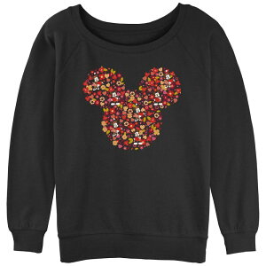 �f�B�Y�j�[ ���f�B�[�X �g�b�v�X T�V���c �p�C�� �O���t�B�b�N Disney's Mickey Mouse Flowers And Hearts Head Juniors' Graphic Slouchy Terry Black �u���b�N