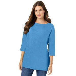 �E�[�}�� �E�B�Y�C�� ���f�B�[�X �g�b�v�X T�V���c �v���X�T�C�Y Woman Within Plusize Perfecthree-Quarter Sleeve Boatneck Tee Azure Blue �u���[