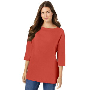 �E�[�}�� �E�B�Y�C�� ���f�B�[�X �g�b�v�X T�V���c �v���X�T�C�Y Woman Within Plusize Perfecthree-Quarter Sleeve Boatneck Tee Burnt Red ���b�h