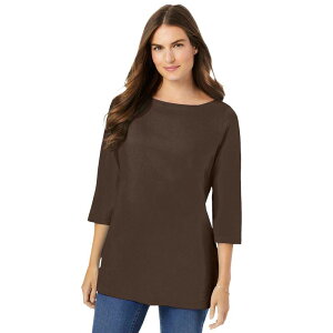 �E�[�}�� �E�B�Y�C�� ���f�B�[�X �g�b�v�X T�V���c �v���X�T�C�Y Woman Within Plusize Perfecthree-Quarter Sleeve Boatneck Tee Chocolate �`���R���[�g