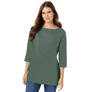 �E�[�}�� �E�B�Y�C�� ���f�B�[�X �g�b�v�X T�V���c �v���X�T�C�Y Woman Within Plusize Perfecthree-Quarter Sleeve Boatneck Tee Pine