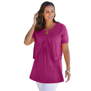 �W�F�V�J�����h�� ���f�B�[�X �A�E�^�[ �j�b�g�E�Z�[�^�[ �v���X�T�C�Y Jessica London Women's Plusize Jewel-Neck Shrug Raspberry