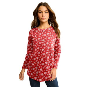 ���A�}���Y ���f�B�[�X �g�b�v�X T�V���c �N���[�l�b�N �v���X�T�C�Y �R�b�g�� Roaman's Women's Plusize Ultimate Cotton Crewneck Long Sleeve Tee Red Falling Flakes ���b�h