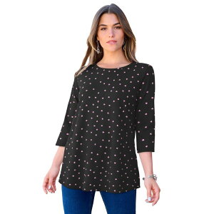 ���A�}���Y ���f�B�[�X �g�b�v�X T�V���c �v���X�T�C�Y Roaman's Women's Plusize Ultimate Three Quarter Sleeve Swing Tee Pink Mini Hearts �s���N