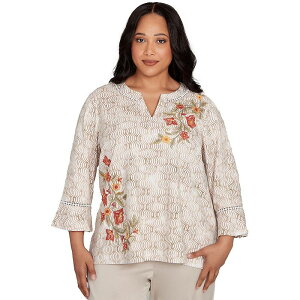 �y���������z �A���t���b�h �_�i�[ ���f�B�[�X T�V���c �g�b�v�X Plus Size Alfred Dunner Floral Bell Sleeve Embroidered Top No Color
