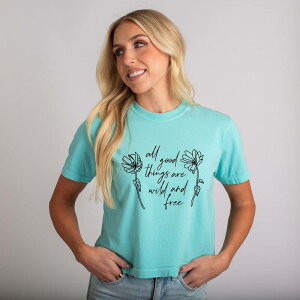 Simply Sage Market ���f�B�[�X �g�b�v�X T�V���c �O���t�B�b�N Simply Sage Market Wild and Free Flowers - Women's Boxy Crop Top Graphic T-Shirt Chalky Mint �~���g