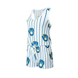 �A���u�����f�b�h ���f�B�[�X �g�b�v�X �����s�[�X �����p�[�X �j�b�g Unbranded Women's Conceptsport White Milwaukee Brewers Reel Pinstripe Knit Romper Brwhite �z���C�g