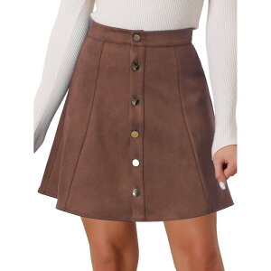 �A���O�� �P�[ ���f�B�[�X �{�g���X�J�[�g A ���C�� �~�j �X�G�[�h ALLEGRA K Women's Faux Suede Button Front A-Line Mini Skirt Coffee �R�[�q�[