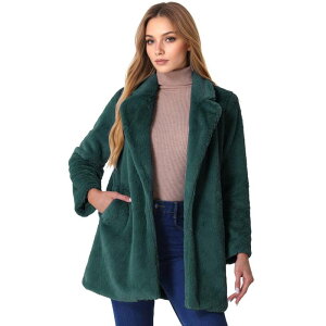 �A���O�� �P�[ ���f�B�[�X �A�E�^�[ �W���P�b�g�E�u���]�� �R�[�g ALLEGRA K Lapel Faux Fur Coat for Women's Fuzzy Winter Warm Jacket Overcoat with Pockets Dark Green �O���[��