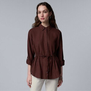 ���F���E�H�� ���f�B�[�X �g�b�v�X �V���c ���l�� Women'simply Vera Wang Linen Tie Waistunic Plum Nara �v����