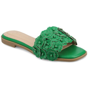 �W���[�j�[ ���f�B�[�X �V���[�Y �T���_�� �t�����[�� �t�����[ Journee Women's Azalea Floral Embellished Square Toe Flat Sandals Green �O���[��