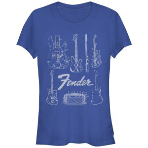 �A�j���L�����N�^�[ ���f�B�[�X �g�b�v�X T�V���c ���S �O���t�B�b�N Licensed Character Juniors' Fender Guitars & Amp Logo Fitted Graphic Tee Royal