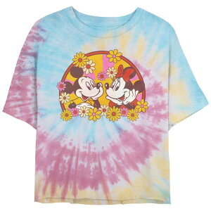 �f�B�Y�j�[ ���f�B�[�X �g�b�v�X T�V���c �N���b�v�h �O���t�B�b�N Disney's Mickey Mouse Spiral Tie Dye Juniors' Cropped Graphic Tee Blue Pink Light Yellow �u���[