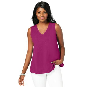 �W�F�V�J�����h�� ���f�B�[�X �g�b�v�X T�V���c V�l�b�N �v���X�T�C�Y �R�b�g�� Jessica London Women's Plusize Stretch Cotton V-Neck Trapeze Tank Raspberry