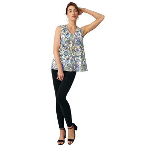 �W�F�V�J�����h�� ���f�B�[�X �g�b�v�X T�V���c V�l�b�N �v���X�T�C�Y �R�b�g�� Jessica London Women's Plusize Stretch Cotton V-Neck Trapeze Tank White Multi Paisley �z���C�g