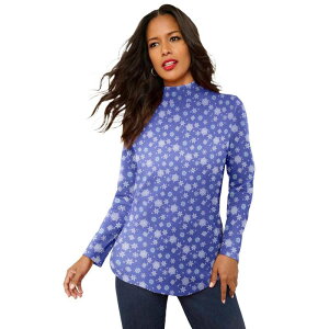 ���A�}���Y ���f�B�[�X �g�b�v�X T�V���c ���b�N�l�b�N �v���X�T�C�Y Roaman's Women's Plusize Ultimate Mockneck Tunic Blue Falling Flakes �u���[