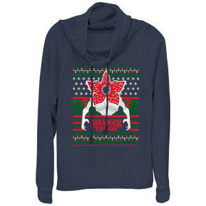 �A�j���L�����N�^�[ ���f�B�[�X �g�b�v�X T�V���c �O���t�B�b�N Licensed Character Women'stranger Things Demogorgon Ugly Christmas Cowlneck Graphic Lightweight Long Sleeve Navy �l�C�r�[