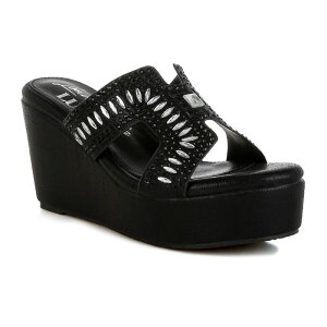 �����h�����O ���f�B�[�X �V���[�Y �T���_�� London Rag Marnier Women's Wedge Rhinestone Sandals Black �u���b�N