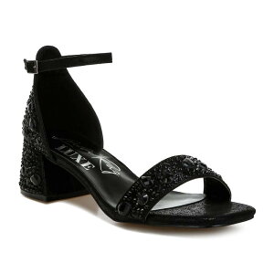 �����h�����O ���f�B�[�X �V���[�Y �T���_�� �q�[�� London Rag Nocturnal Women's Block Heel Rhinestone Shimmer Sandals Black �u���b�N