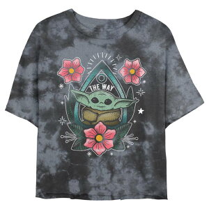 �X�^�[ �E�H�[�Y ���f�B�[�X �g�b�v�X T�V���c Juniors' Star Wars: The Mandalorian Planchette Child Portrait Wash Crop Tee Black Charcoal �u���b�N