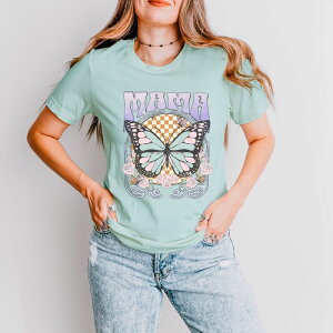 Simply Sage Market ���f�B�[�X �g�b�v�X T�V���c �O���t�B�b�N Simply Sage Market Mama Butterfly - Women'short Sleeve Graphic T-Shirt Seafoam