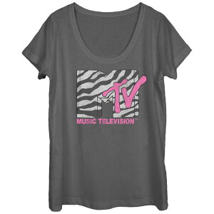 �A�j���L�����N�^�[ ���f�B�[�X �g�b�v�X T�V���c ���S �O���t�B�b�N Licensed Character Juniors' MTV Zebra Logo Scoop Neck Graphic Tee Charcoal �`���R�[��