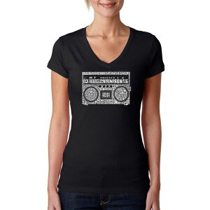 �G���G�[�|�b�v�A�[�g ���f�B�[�X �g�b�v�X T�V���c V�l�b�N LA Pop Art Greatest Rap Hits of The 1980's - Women's Word Art V-Neck T-Shirt Black �u���b�N