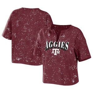 �E�F�A �o�C �G���� �A���h���[�Y ���f�B�[�X �g�b�v�X T�V���c Women's WEAR by Erin Andrews Maroon Texas A&M Aggies Bleach Wash Splatter Notch Neck T-Shirtam Red ���b�h
