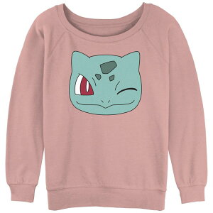 �A�j���L�����N�^�[ ���f�B�[�X �g�b�v�X T�V���c �p�C�� �X�E�F�b�g �O���t�B�b�N Licensed Character Juniors' Pokmon Bulbasaur Face Slouchy Terry Graphic Sweatshirt Desert Pink �s���N