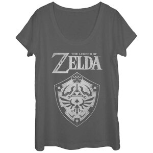 �A�j���L�����N�^�[ ���f�B�[�X �g�b�v�X T�V���c ���S Licensed Character Juniors' Nintendo Zelda Classic Hylian Shield White Logo Scoop Neck Tee Charcoal �`���R�[��
