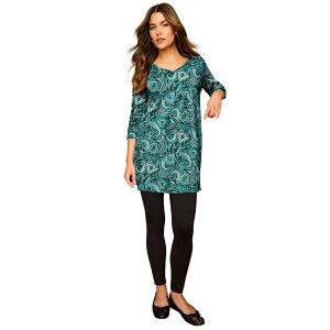 ���A�}���Y ���f�B�[�X �g�b�v�X T�V���c V�l�b�N �v���X�T�C�Y �R�b�g�� Roaman's Women's Plusize Cotton Ultimate Long Sleeve V-Neck Tunic Emerald Rustic Paisley �G�������h