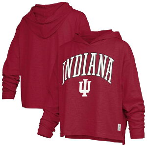 �v���X�{�b�N�X ���f�B�[�X �g�b�v�X T�V���c ���S Women's Pressbox Crimson Indiana Hoosiers Nelson Arch Over Logo Long Sleeve Hooded T-Shirt Ind Red ���b�h