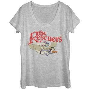 �f�B�Y�j�[ ���f�B�[�X �g�b�v�X T�V���c ���S Disney's The Rescuers Juniors' Flying Distressed Classic Logo Scoop Neck Tee Athletic Heather �w�U�[