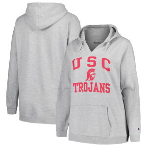 �`�����s�I�� ���f�B�[�X �g�b�v�X T�V���c �v���X�T�C�Y Women's Champion Heather Gray USC Trojans Plusize Heart & Soul Notch Neck Pullover Usc Grey �O���[