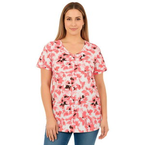 ���A�}���Y ���f�B�[�X �g�b�v�X T�V���c V�l�b�N �v���X�T�C�Y �R�b�g�� Roaman's Women's Plusize Cotton Ultimate V-Neck Tee Salmon Rose Tie Dye �T�[����