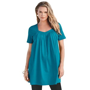 ���A�}���Y ���f�B�[�X �g�b�v�X T�V���c �v���X�T�C�Y Roaman's Women's Plusize Ultimate Pleatneck Tunic Deep Turquoise �^�[�R�C�Y