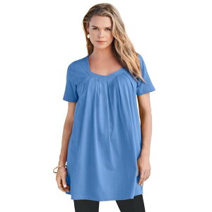 ���A�}���Y ���f�B�[�X �g�b�v�X T�V���c �v���X�T�C�Y Roaman's Women's Plusize Ultimate Pleatneck Tunic Horizon Blue �u���[