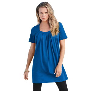 ���A�}���Y ���f�B�[�X �g�b�v�X T�V���c �v���X�T�C�Y Roaman's Women's Plusize Ultimate Pleatneck Tunic Vivid Blue �u���[