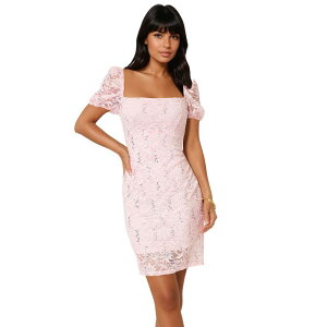 �x�x ���f�B�[�X �g�b�v�X �����s�[�X ���[�X Juniors' bebe Puff Sleeve Lace Bodycon Dress Pink �s���N