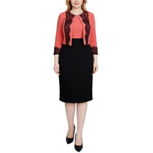 �j���[���[�N�R���N�V���� ���f�B�[�X �g�b�v�X �����s�[�X ���[�X �j�b�g NY Collection Lace-Detail 2 Piece Textured Knit Dresset Coral Black �u���b�N