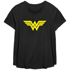 �A�j���L�����N�^�[ ���f�B�[�X �g�b�v�X T�V���c �v���X�T�C�Y ���S Licensed Character Missy Plusize DComics Wonder Woman Classic Logo Scoop Hem Tee Black �u���b�N
