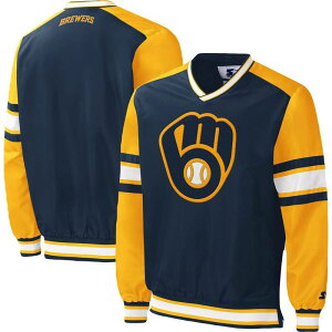 �X�^�[�^�[ ���f�B�[�X �A�E�^�[ �W���P�b�g�E�u���]�� Men'starter Navy Milwaukee Brewers Yardline Pullover Windbreaker Brw Navy �l�C�r�[